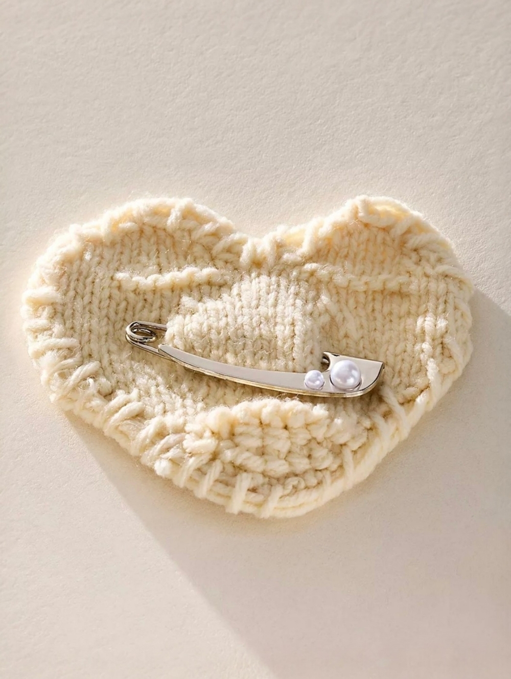 Free People Comet Heart Brooch Ivory Pearl Knit Silver Pin NWT
